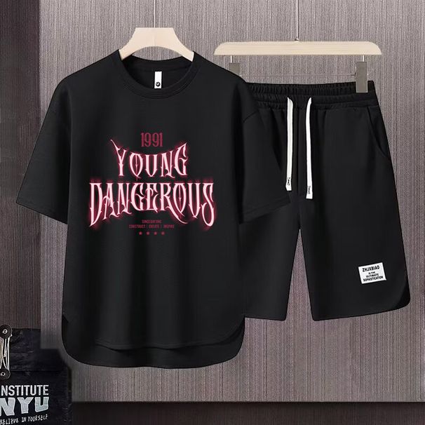 Men's Clothing 2024 Waffle Casual Summer Suit Men's Loose Teen Short sleeved T shirt Shorts Handsome Two piece Suit_mkmklike.com