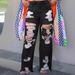 foreign Trade Women's Fashion Solid Color Loose Casual Sexy Ripped Hollow Straight Jeans For Women Wholesale_mkmklike.com