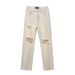 Nordmann European And American Vibe Style Yellow Mud Color Ripped Jeans For Men Summer Ins Trend High Street Cool Loose Straight_mkmklike.com