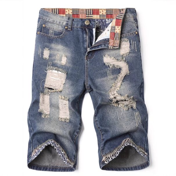 Men's Clothing Slim Fit Denim Shorts Mid-Length Summer Ripped Straight Leg Distressed Casual Pants_mkmklike.com