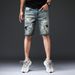 Men's Clothing Denim Shorts Summer Thin Loose Trendy Breeches Ripped Casual Five Point Mid Length Pants_mkmklike.com