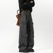 Washed Gray Straight-Leg Cargo Jeans For Men Spring American Retro Distressed Wide-Leg Paratrooper Loose Casual Pants_mkmklike.com