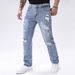 Men's Distressed Straight-Leg Jeans – Light Blue Washed Denim Pants With Ripped Details (30-40, Non-Stretch, Mid-Rise)_mkmklike.com