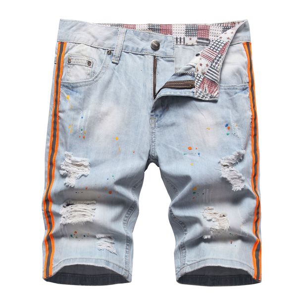 Men's Glow-In-The-Dark Striped Straight-Leg Jeans – Hand-Painted Color Splatter & Distressed Denim (28-42)_mkmklike.com