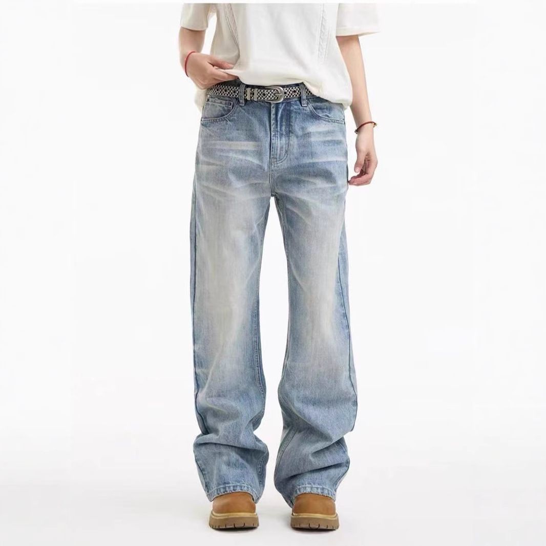 Men's Clothing Spring And Autumn Cool Vintage Washed Denim Jeans For Men - Classic Straight Fit, Distressed Casual Trousers With Retro Style_mkmklike.com