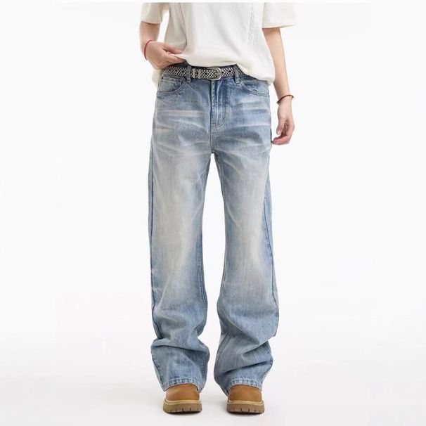 Men's Clothing Spring And Autumn Cool Vintage Washed Denim Jeans For Men - Classic Straight Fit, Distressed Casual Trousers With Retro Style_mkmklike.com