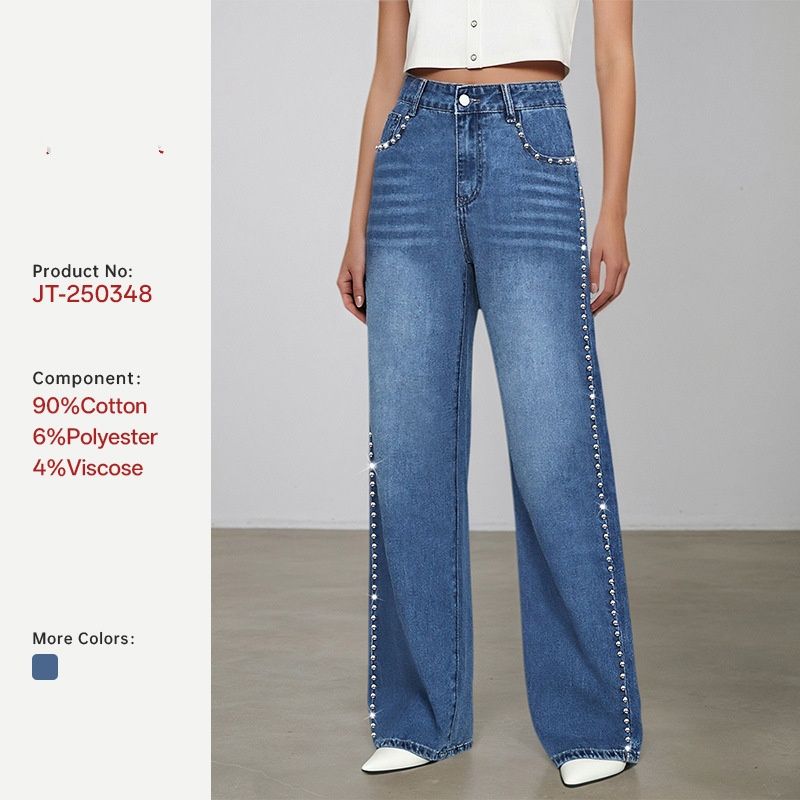 Vintage Wide-Leg Jeans – High-Waisted Relaxed Fit With Washed Denim & Beaded Embellishments_mkmklike.com