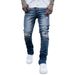 Men's High Quality Ripped Jeans Straight Leg Midweight Polyester Water Themed Style Open Hem 4 Colors Available_mkmklike.com