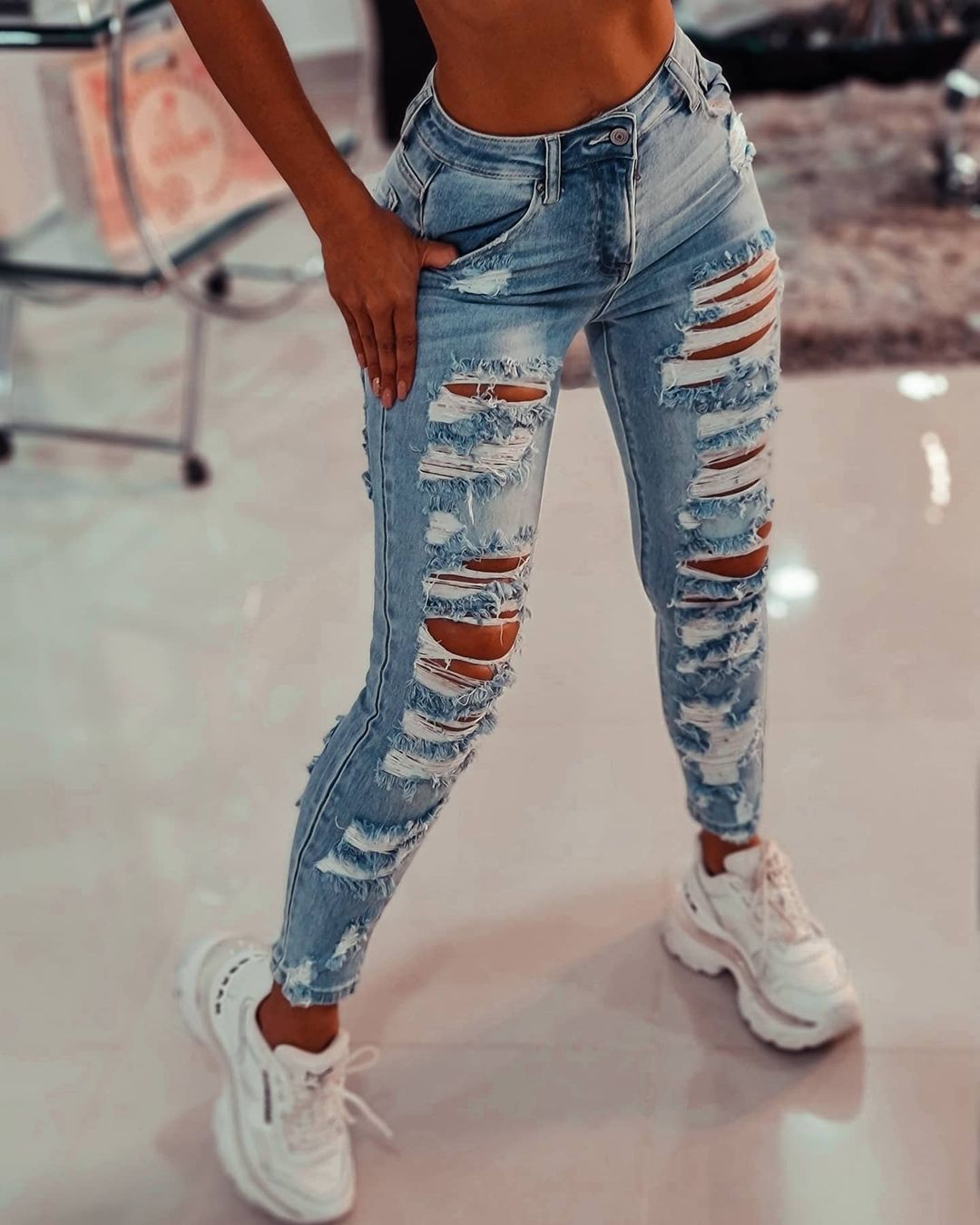 K Elastic Ripped Women's Jeans Skinny Fashion Trendy Bootcut Pants_mkmklike.com