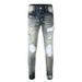 New American Ripped Jeans Men's Slim-fit Elastic Graffiti Men's Jeans European And American Fashion Patch Men's Pants_mkmklike.com