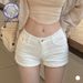 Natural Hip Enhancing Denim Shorts Korean Style Low Waisted Slimming Flattering Solid Color Versatile Hot Pants Summer 2024_mkmklike.com