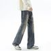 American High Street Washed Old Spliced Zipper Jeans Men's Autumn Straight Loose Retro Wide-leg Floor-mopping Trousers_mkmklike.com