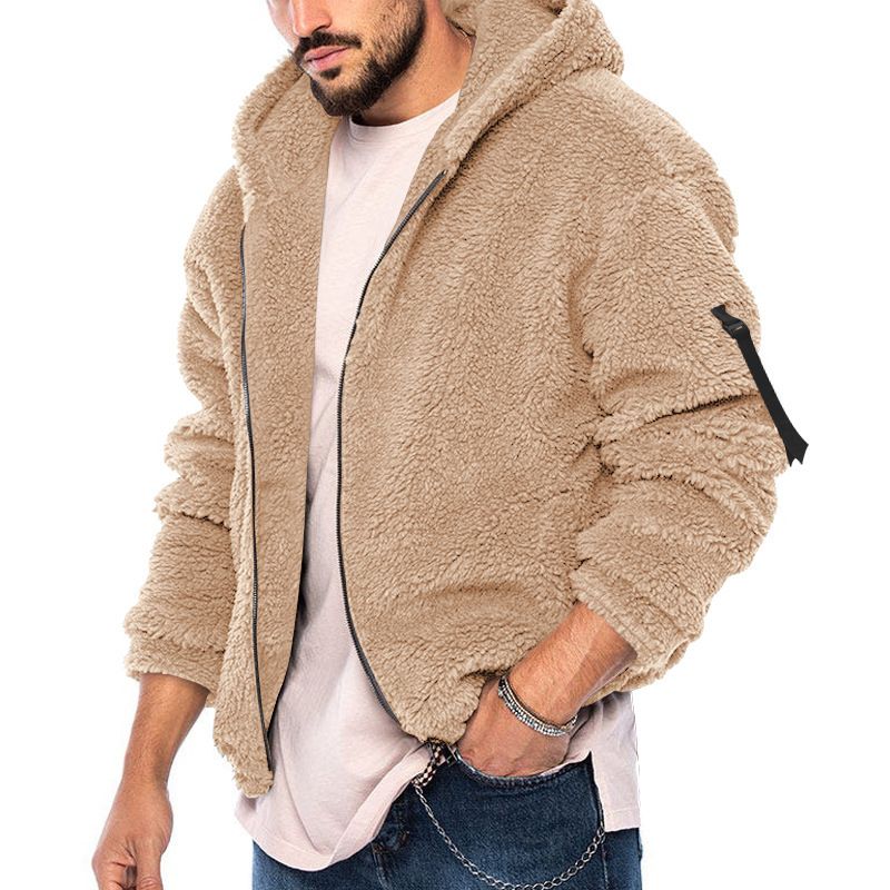 TEM Cross-Border Men's Autumn Winter Double-Sided Fleece Warm Loose Hooded Casual Jacket_mkmklike.com