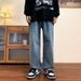 Men's Clothing High Street Style Men's Loose Straight Leg Trendy Embroidered Casual Pants, Trendy Brand Versatile Wide Leg Trousers_mkmklike.com