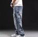 Streetwear Patchwork Cargo Jeans For Men | Vintage Washed Denim Pants | Oversized Relaxed Fit With Multi-Pocket Design_mkmklike.com