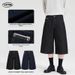 LKTM Men's Minimalist Wide Leg Cropped Jeans Loose Fit Raw Denim Unisex Cleanfit Shorts_mkmklike.com