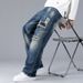 Men's Autumn New Ripped Jeans Patch Loose Straight Wide Leg Trendy Casual Men's Pants_mkmklike.com