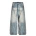 Punk Washed Gradient Denim Wide-Leg Street Style Men's Vintage Distressed Loose Casual Straight Pants_mkmklike.com
