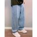Retro Light Blue Wide Leg Dad Jeans For Men Trendy Heavily Washed Slimming Loose Fit Version_mkmklike.com