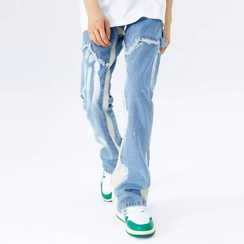 Men's Clothing Simple And Versatile New Style Stitching High Waist Zipper Trendy Jeans_mkmklike.com