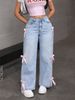 Snow-Washed High-Waisted Wide-Leg Jeans – Distressed Denim With Bow Accent (Light Blue)_mkmklike.com