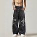 Men's Double Waist Trendy Rhinestone Detail High Quality European American Style Loose Long Pants Black_mkmklike.com