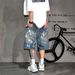 Men's American Style Hand Painted Graffiti Print Ripped Denim Shorts Summer Fashion Loose Fit Five Point Jeans_mkmklike.com