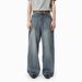 Men's Korean Cleanfit Jeans – Washed Blue Straight-Leg Trousers With High-Drape Wide Hem(S-XL, Mid-Rise, Zip Fly, Unisex Staple)_mkmklike.com