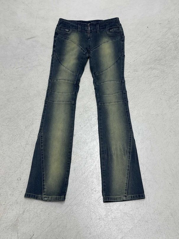 Women's Retro Distressed Patchwork Denim Jeans High Street Style Slim Fit Straight Leg Low Rise Trousers for Autumn_mkmklike.com