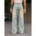 Men's High Street Distressed Raw Hem Washed Denim Jeans - Loose Fit Wide Leg Straight Pants For Streetwear Fashion_mkmklike.com