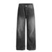 Wasteland Style Punk Washed Straight-Leg Jeans For Men With Paint Splatter, Distressed Edges, And Ripped Wide-Leg Pants_mkmklike.com