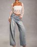 Women's Clothing Straight Leg Jeans Elegant Stylish Casual Straight Leg Stretch Denim Jeans - Elegant Mid-Rise Casual Pants With Rhinestone Details_mkmklike.com