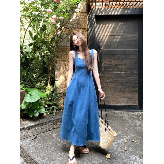 Blue Mist Love French Cowboy Dress For Women's Summer, With A Niche Design Sense, Waist Cinching Temperament, Suspender_mkmklike.com