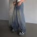 Women's Oversized Blue Distressed Denim Jeans - High Waist Wide Leg Long Pants With Ripped Details_mkmklike.com