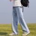 HOLDFREE Light Blue Jeans Boys New Summer Thin Ruffian Handsome High Street Straight Loose Casual Pants_mkmklike.com