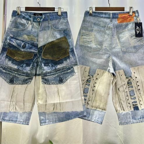 Men's Clothing Cool Fusion Of Holes And Patches Blue And White_mkmklike.com