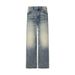 Men's High Street Distressed Jeans - Heavyweight Washed Denim Pants With 3d Cat Whisker Design, Straight Leg Fit_mkmklike.com