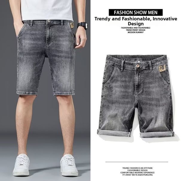 Men's Korean Style Stretch Denim Shorts – Lightweight Summer Casual 5-Inch Shorts With Relaxed Fit (28-36 Waist) – Trendy Streetwear Mid-Thigh Shorts_mkmklike.com