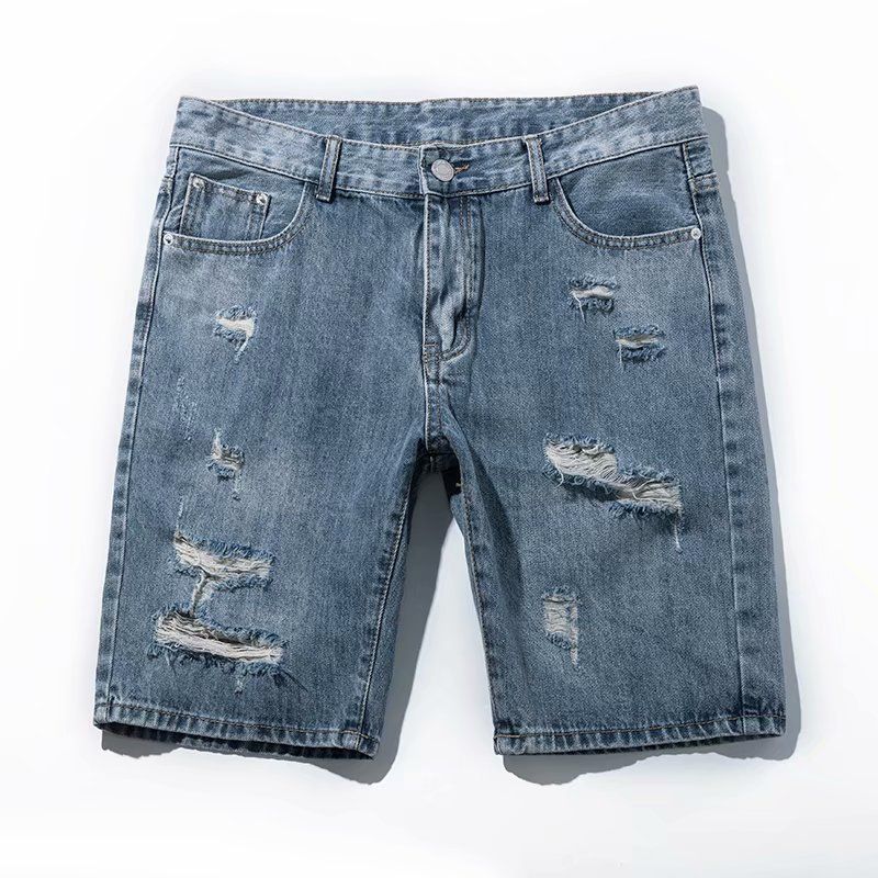 Men's Ripped Denim Shorts Style Trendy Versatile Casual Thin Mid-Length Summer Shorts_mkmklike.com