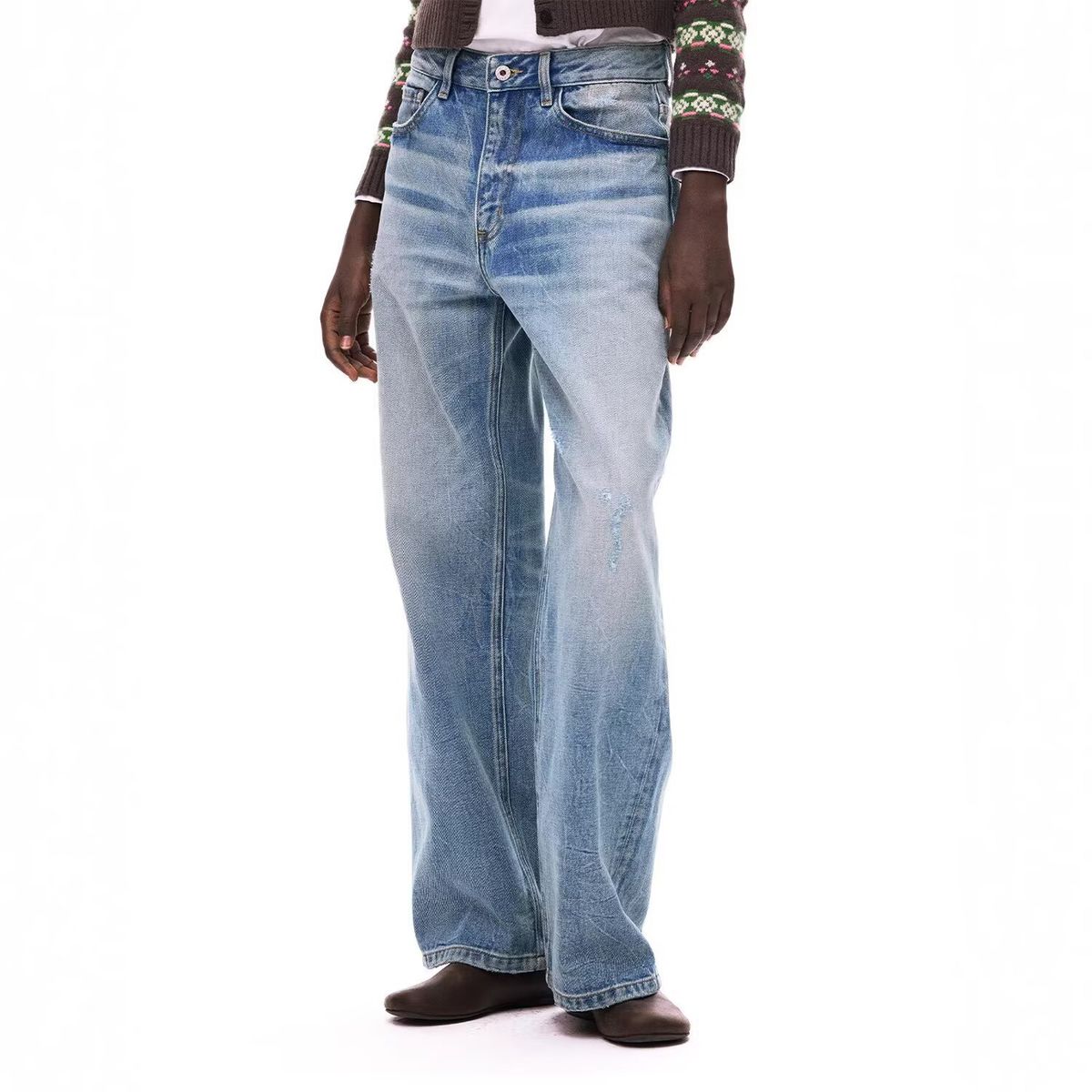 Men's American Style Straight Leg Jeans Washed Distressed Vintage Loose Fit Streetwear Trendy Wide Leg Long Pants_mkmklike.com