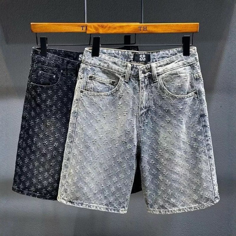 Men's Denim Shorts Summer Casual Stretch Slim Fit Vintage Washed Distressed Streetwear Fashion_mkmklike.com