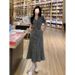 Hong Kong Style Design Denim Short Sleeved Dress For Women In The Summer Of , Thin High Waisted Letter Skirt, Medium_mkmklike.com