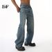 EF JEANS | 2024 New American High Street Washed Pattern Mid-fold Line Trend Loose Wide-leg Jeans Men_mkmklike.com
