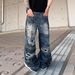 Nordmann European And American High Vibe Retro Distressed Design Jeans For Men Loose Straight Cool Street Style Wide Leg Pants_mkmklike.com