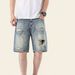 "Men's Vintage Washed Distressed Denim Shorts - High Street Straight Leg Cargo Shorts With Frayed Hem For Urban Streetwear"_mkmklike.com