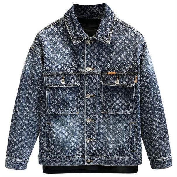 2026 Fashion American Style Outerwear Men Lapel Elegant Cat Claw Design Single-Breasted Pocket Long Sleeve Loose Wear-Resistant Vintage Denim Jacket_mkmklike.com