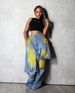 Women's Autumn/Winter Fashion Washed Distressed Denim Jeans Loose Stretch Patchwork Two Piece Trousers_mkmklike.com