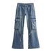 Women's Workwear Straight Leg Jeans - Mid Rise Stretch Denim Pants For Street Style Fashion (Black, Coffee, Peacock Blue)_mkmklike.com