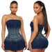 Tight Waist Slim High Elastic Washed Denim Tube Top One-shoulder Jumpsuit_mkmklike.com