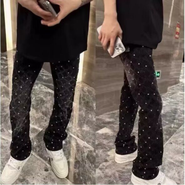 Men's Clothing Streetwear Star-Studded Flared Jeans For Men & Women - Vintage Denim Pants With Rivet Embellishments & Straight-Leg Cut_mkmklike.com